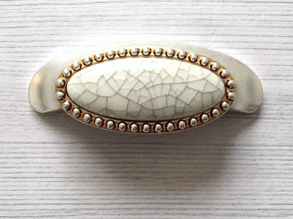 Crackle Ceramic & Antique Silver Wardrobe Pull & Knob - 64 96 128 mm