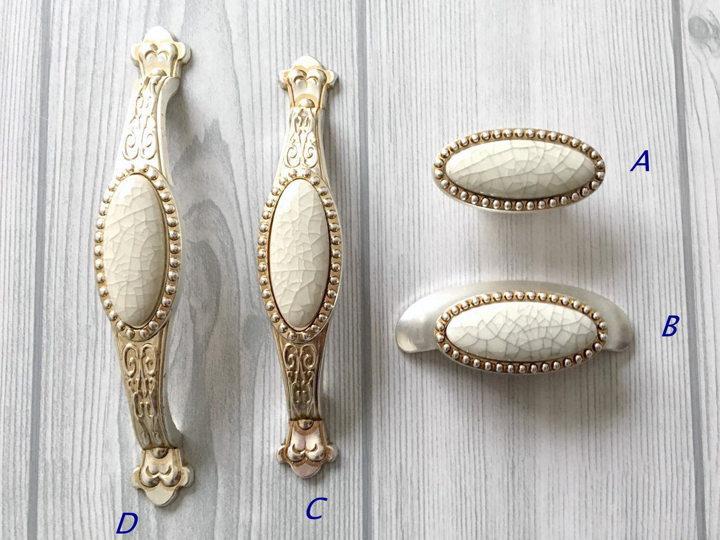 Crackle Ceramic & Antique Silver Wardrobe Pull & Knob - 64 96 128 mm