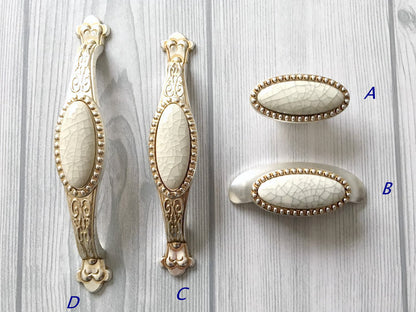 Crackle Ceramic & Antique Silver Wardrobe Pull & Knob - 64 96 128 mm