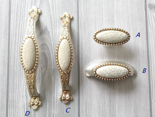 Crackle Ceramic & Antique Silver Wardrobe Pull & Knob - 64 96 128 mm