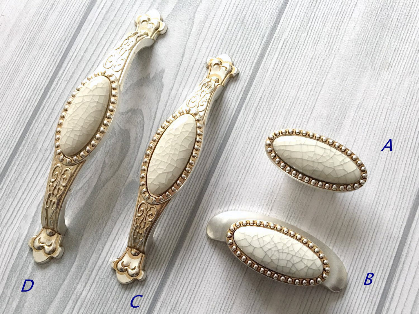 Crackle Ceramic & Antique Silver Wardrobe Pull & Knob - 64 96 128 mm