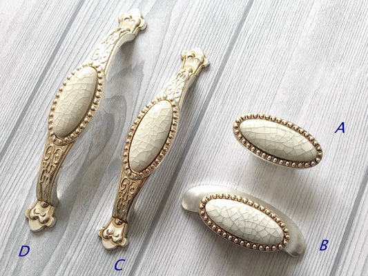 Crackle Ceramic & Antique Silver Wardrobe Pull & Knob - 64 96 128 mm