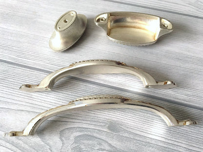 Crackle Ceramic & Antique Silver Wardrobe Pull & Knob - 64 96 128 mm