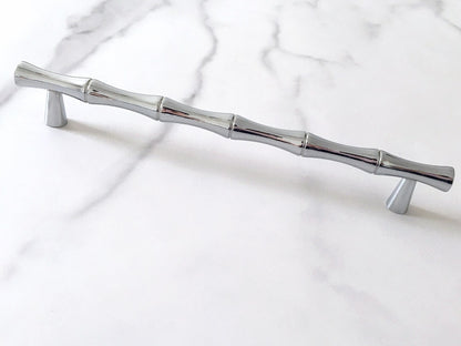 Bamboo Cabinet Pulls and Drawer Knobs, Polished Chrome Silver, Modern Kitchen Hardware