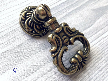 Antique Bronze Drawer Knob, Cabinet Door Pulls, Drop Ring Vintage Style Hardware