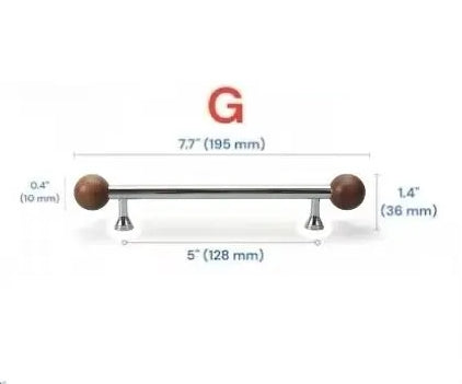 Walnut & Brass Chrome Cabinet Drawer Pull, Modern Japandi Kitchen Hardware