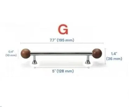 Walnut & Brass Chrome Cabinet Drawer Pull, Modern Japandi Kitchen Hardware