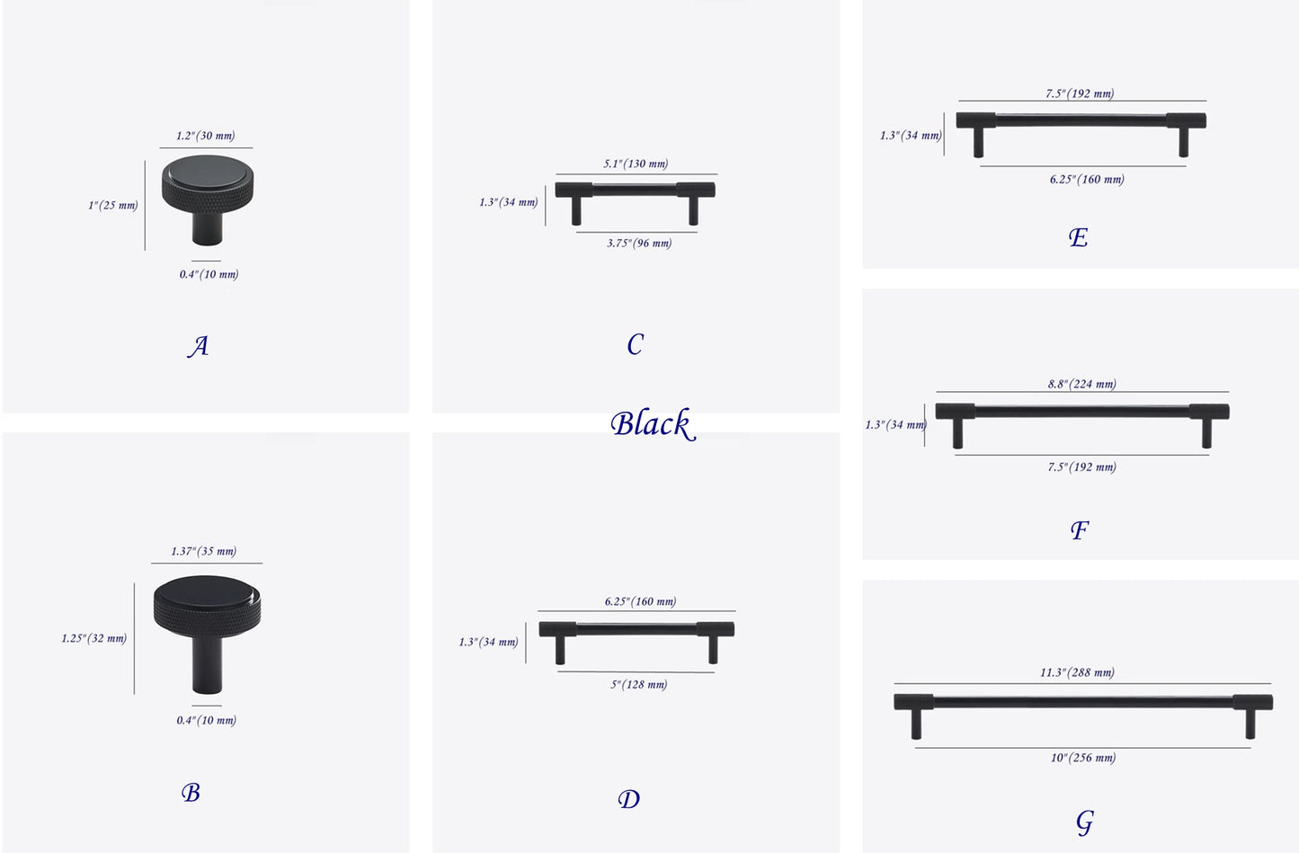 Knurled Brass Cabinet Bar Pulls in Matte Black, Antique Bronze & Brushed Gold