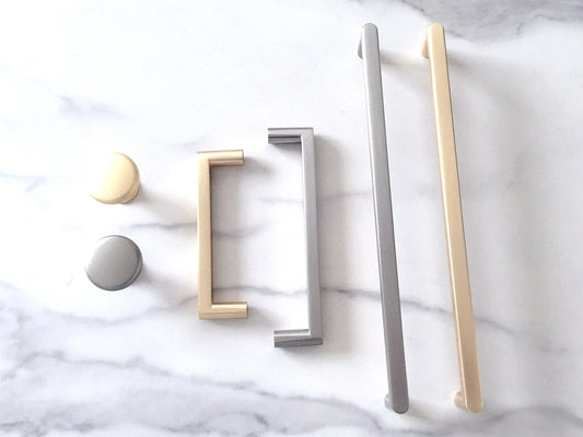 Cabinet Pulls, Drawer Handles, Sleek Modern Kitchen Hardware, Brushed Gold and Nickel