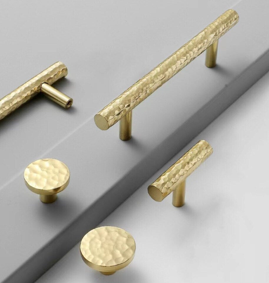 Hammered Gold Pulls Brass Cabinet Pulls T Bar Door Knob 96 128 160 192 mm
