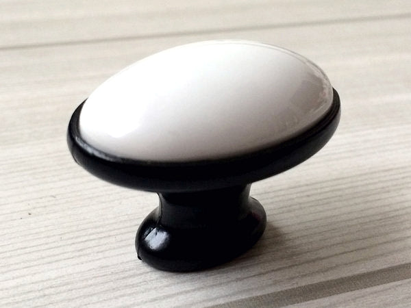 Black White Ceramic Drawer Pull, Elegant Cabinet Handle, Wardrobe Door Knob