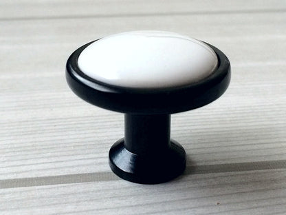 Black White Ceramic Drawer Pull, Elegant Cabinet Handle, Wardrobe Door Knob