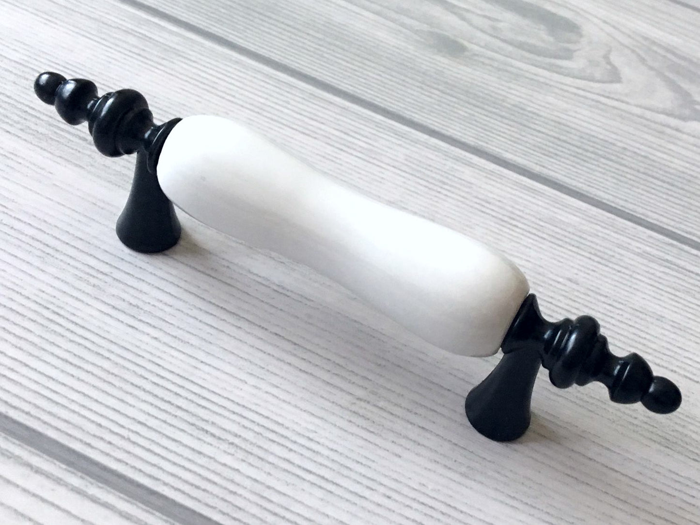 Black White Ceramic Drawer Pull, Elegant Cabinet Handle, Wardrobe Door Knob