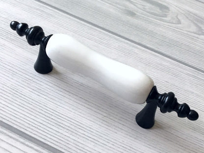 Black White Ceramic Drawer Pull, Elegant Cabinet Handle, Wardrobe Door Knob