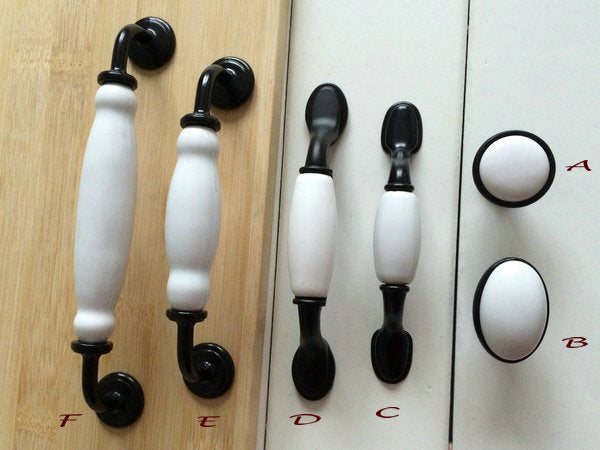 Black White Ceramic Drawer Pull, Elegant Cabinet Handle, Wardrobe Door Knob