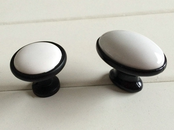 Black White Ceramic Drawer Pull, Elegant Cabinet Handle, Wardrobe Door Knob