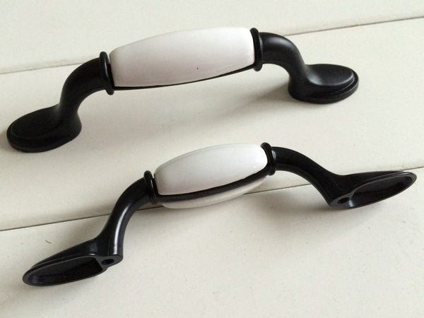 Black White Ceramic Drawer Pull, Elegant Cabinet Handle, Wardrobe Door Knob