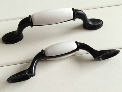 Black White Ceramic Drawer Pull, Elegant Cabinet Handle, Wardrobe Door Knob