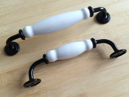 Black White Ceramic Drawer Pull, Elegant Cabinet Handle, Wardrobe Door Knob