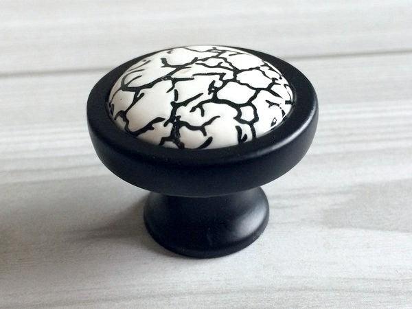 3" 3.75" Black Ceramic Cabinet Pulls - White Crackle