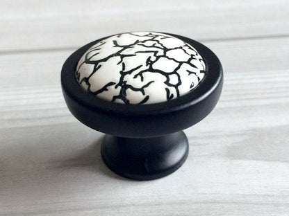 3" 3.75" Black Ceramic Cabinet Pulls - White Crackle