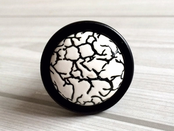 3" 3.75" Black Ceramic Cabinet Pulls - White Crackle