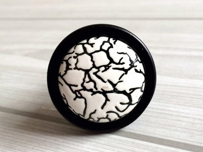3" 3.75" Black Ceramic Cabinet Pulls - White Crackle