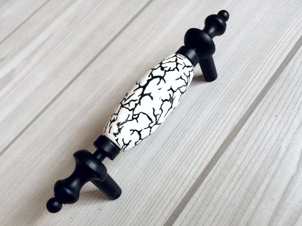 3" 3.75" Black Ceramic Cabinet Pulls - White Crackle