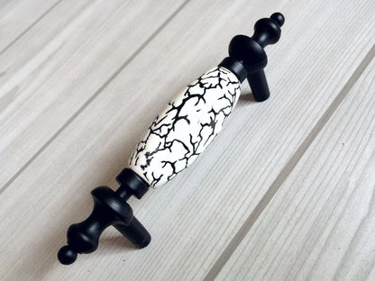 3" 3.75" Black Ceramic Cabinet Pulls - White Crackle