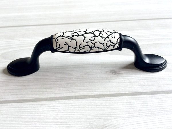 3" 3.75" Black Ceramic Cabinet Pulls - White Crackle