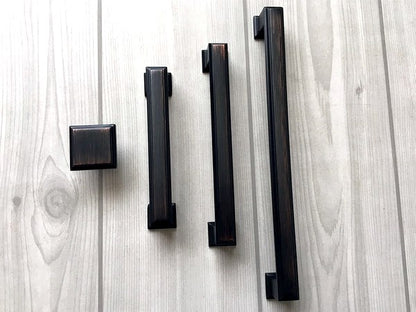 Square Cabinet Pull Handles, Dresser Drawer Knobs, Oil Rubbed Bronze, Retro Minimalist Kitchen Hardware