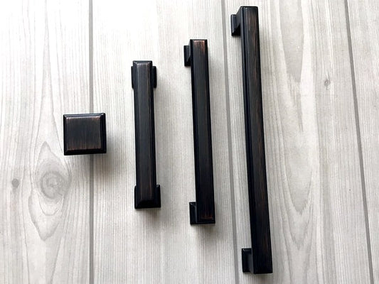 Square Cabinet Pull Handles, Dresser Drawer Knobs, Oil Rubbed Bronze, Retro Minimalist Kitchen Hardware