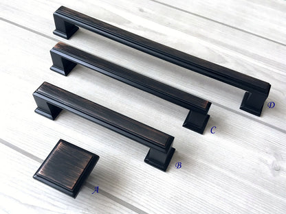 Square Cabinet Pull Handles, Dresser Drawer Knobs, Oil Rubbed Bronze, Retro Minimalist Kitchen Hardware