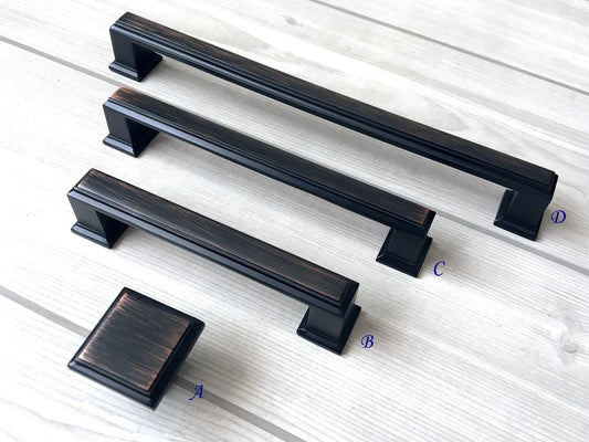 Square Cabinet Pull Handles, Dresser Drawer Knobs, Oil Rubbed Bronze, Retro Minimalist Kitchen Hardware