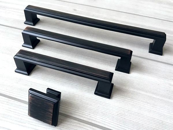 Square Cabinet Pull Handles, Dresser Drawer Knobs, Oil Rubbed Bronze, Retro Minimalist Kitchen Hardware