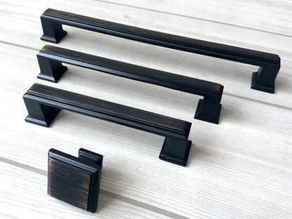 Square Cabinet Pull Handles, Dresser Drawer Knobs, Oil Rubbed Bronze, Retro Minimalist Kitchen Hardware