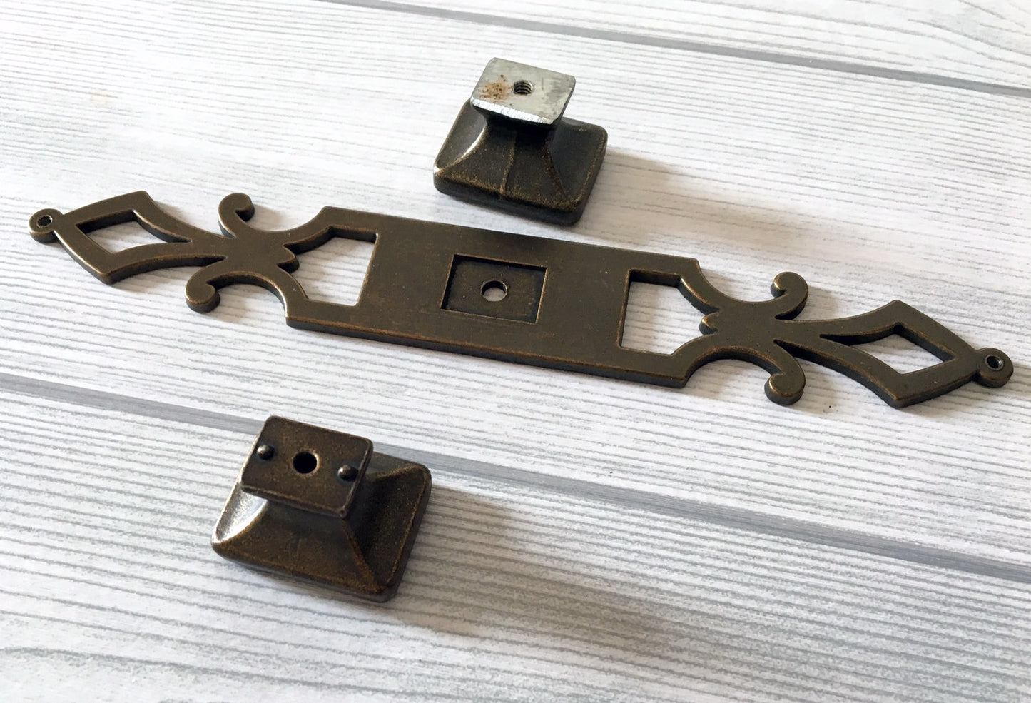 Antique Bronze Rectangular Drawer Pull, Georgian Style Cabinet Knob with Backplate