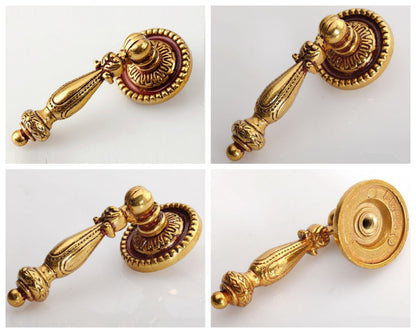 2.5" 3.75" Antique Gold Brass Cabinet Pulls, French Provincial Vintage, 64 96 mm Centers