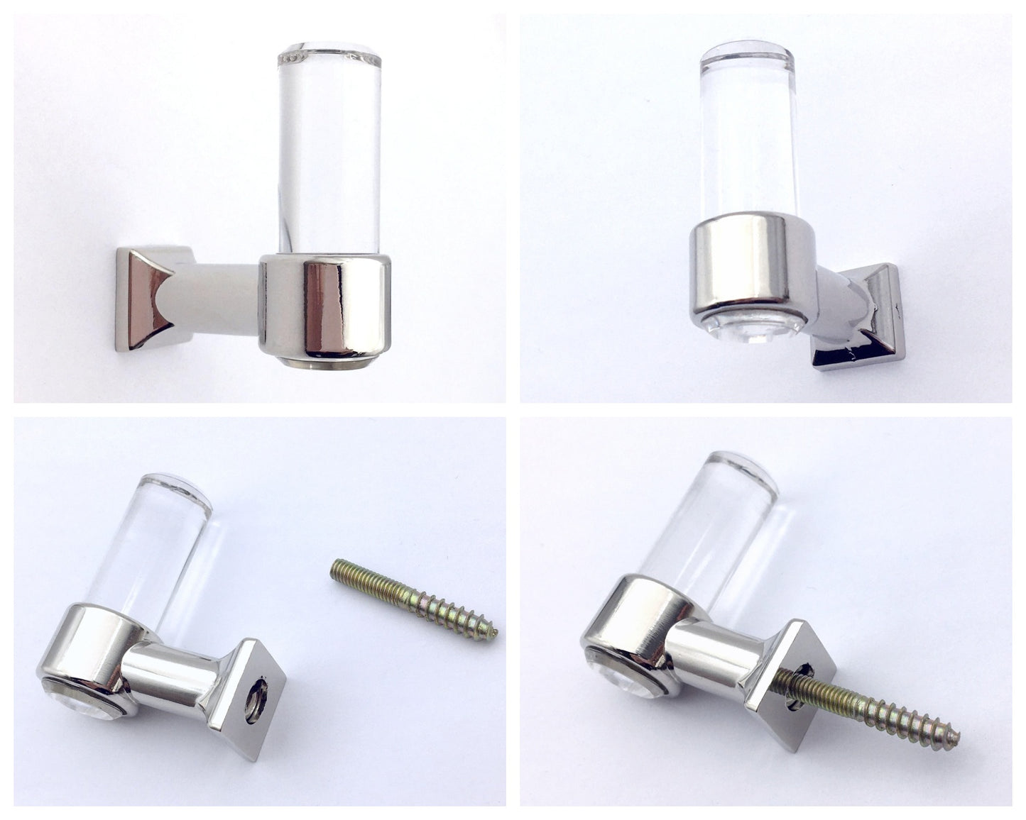Acrylic Drawer Handles, Lucite Cabinet Pulls, Polished Chrome Silver, Minimalism Hardware
