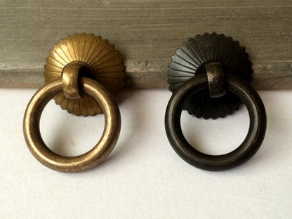 Small Ring Drop Drawer Pulls, Unlacquered Brass, Antique Black, Antique Bronze