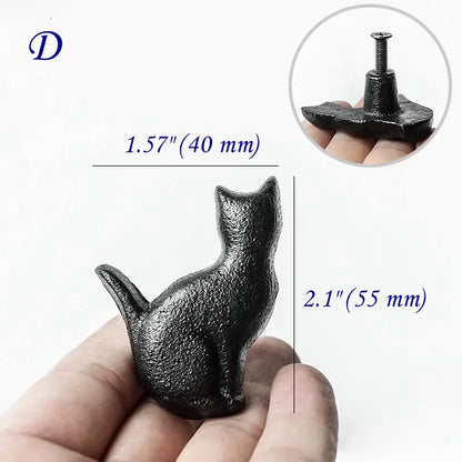 Cat Drawer Knobs, Antique Black, Rustic Hardware, Cast Iron