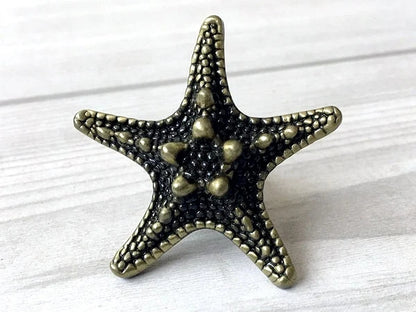 Starfish Drawer Knob, Sea Star Antique Bronze Drawer Pull, Rustic Hardware