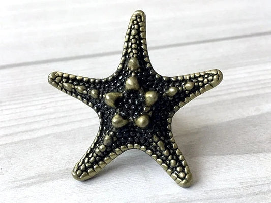 Starfish Drawer Knob, Sea Star Antique Bronze Drawer Pull, Rustic Hardware