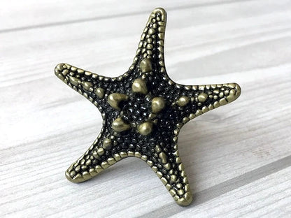 Starfish Drawer Knob, Sea Star Antique Bronze Drawer Pull, Rustic Hardware