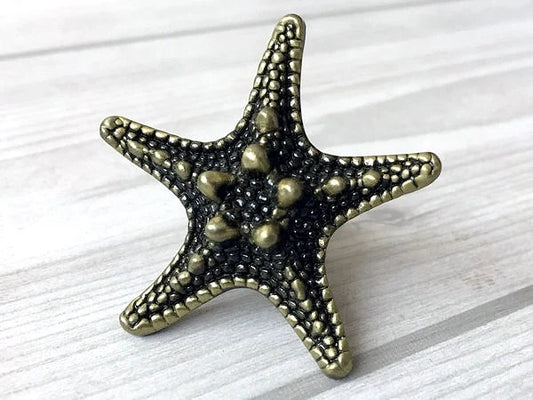 Starfish Drawer Knob, Sea Star Antique Bronze Drawer Pull, Rustic Hardware