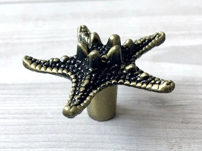 Starfish Drawer Knob, Sea Star Antique Bronze Drawer Pull, Rustic Hardware