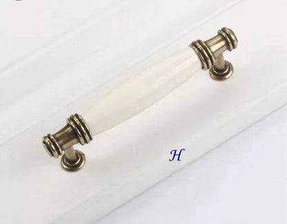 Cream Porcelain Cabinet Pulls Drawer Handles Antique Bronze