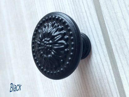 Shabby Chic Sunflower Drawer Pull, Floral Cabinet Knob, Antique Silver Bronze White Gold Copper Black