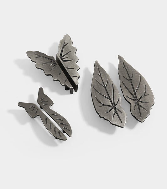 Antique pewter leaf shaped drawer pulls 