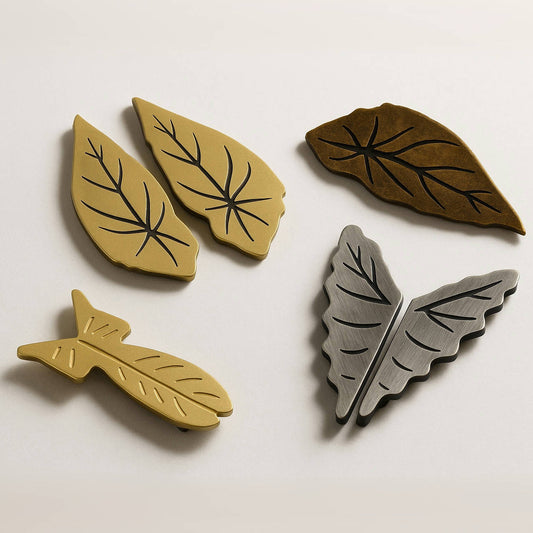 Set of nature themed leaf wardrobe pulls with 2.5" and 3.75" hole spacing